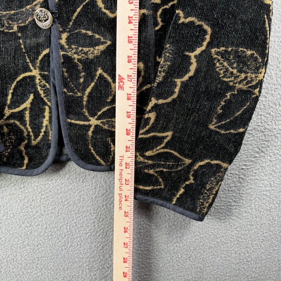 Vintage Floral Asian Jacket Women L Black Gold Carpet Velvet Tapestry Coat - Picture 5 of 8